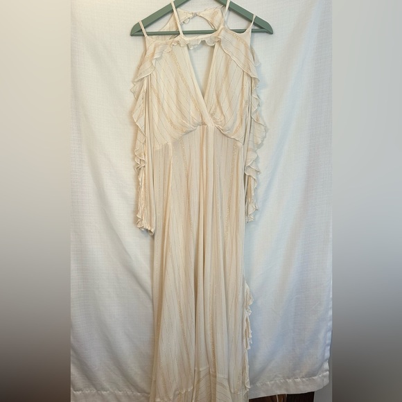 Free People Huxley Maxi Dress Ruffles Open Back Metallic Stripe NWT Size Small - Picture 3 of 16